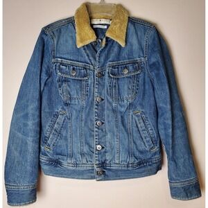 Vintage Y2K Tommy Hilfiger Denim Jean Trucker Jacket Sherpa‎ Wool Women's Medium